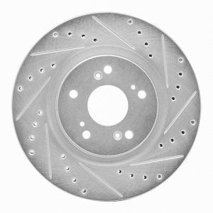 Acura NSX Brake Rotor (1) - Rear Right - R1 Concepts - Drilled & Slotted - Silver - `97-`05